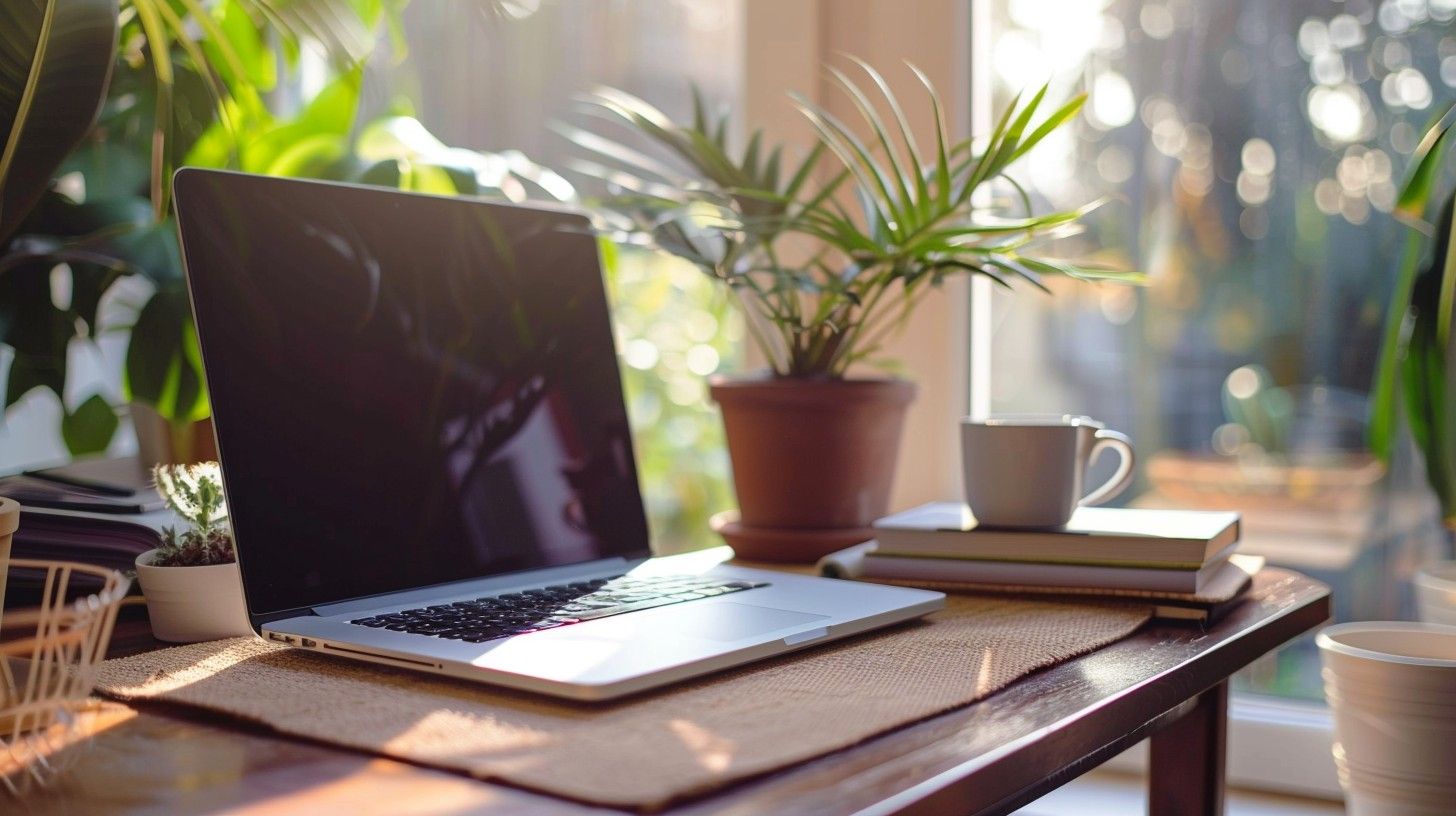Desk with daylight, notebook, and mug suggesting a calm morning planning moment